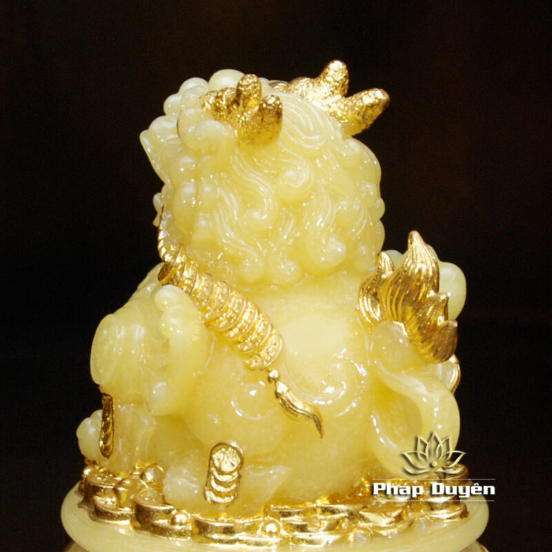 Tỳ Hưu Tài Lộc Ngậm Tiền, Bằng Bột Đá Thạch Anh Viền Vàng, Cao 16cm - Ảnh 5