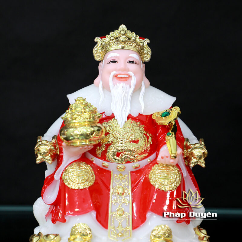 Bộ Tượng Thần Tài Thổ Địa (Tài - Địa), Bằng Bột Đá Áo Đỏ Viền Vàng, Cao 20cm - Ảnh 4