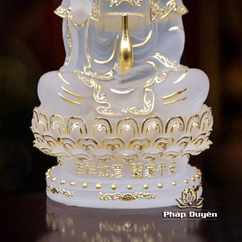 Tượng Phật Bà Quan Âm Ngồi, Chất Liệu Lưu Ly Màu Trắng, Cao 22cm - Ảnh 5