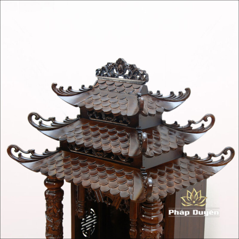 Bàn Thờ Thần Tài Thổ Địa, Song Long Cổ Tự 12 Mái, Gỗ Hương Màu Óc Chó, Kích Thước 48*61*112cm - Ảnh 6