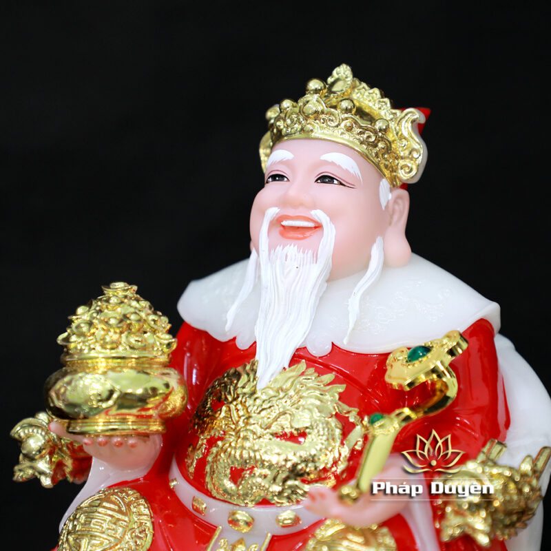 Bộ Tượng Thần Tài Thổ Địa (Tài - Địa), Bằng Bột Đá Áo Đỏ Viền Vàng, Cao 20cm - Ảnh 5