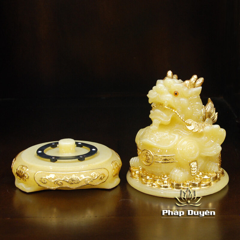 Tỳ Hưu Tài Lộc Ngậm Tiền, Bằng Bột Đá Thạch Anh Viền Vàng, Cao 16cm - Ảnh 7