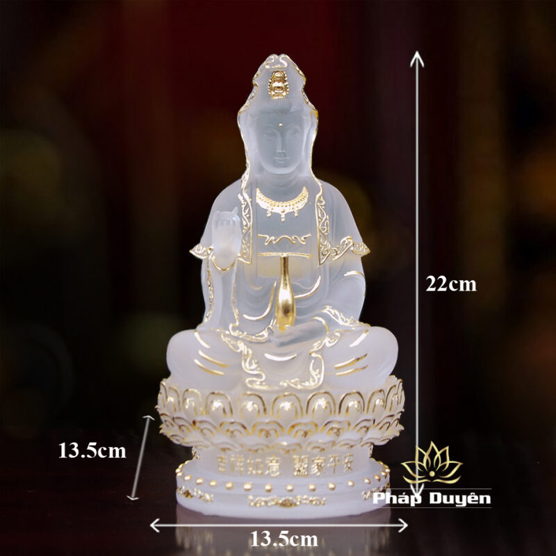 Tượng Phật Bà Quan Âm Ngồi, Chất Liệu Lưu Ly Màu Trắng, Cao 22cm - Ảnh 6
