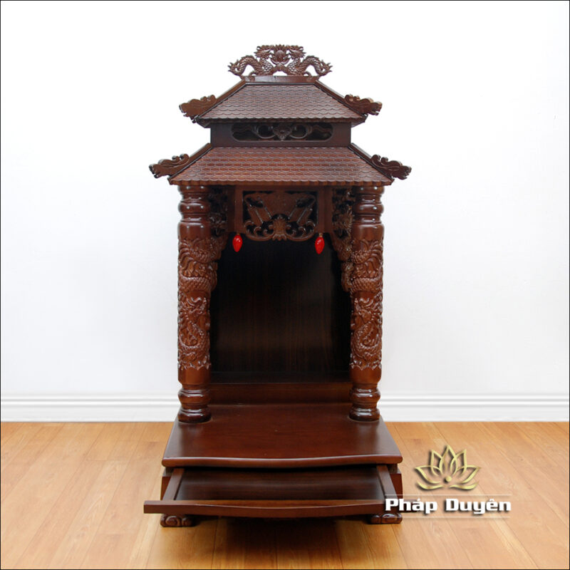 Bàn Thờ Ông Thần Tài Thổ Địa Cổ Tự Song Long 8 Mái, Gỗ Xoan Màu Óc Chó, Nhiều Kích Thước - Ảnh 7
