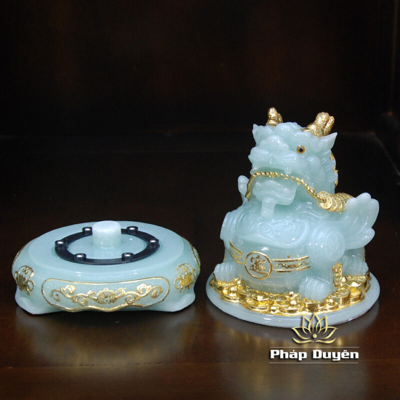 Tỳ Hưu Tài Lộc Ngậm Tiền, Bằng Bột Đá Xanh Ngọc Viền Vàng, Cao 16cm - Ảnh 7