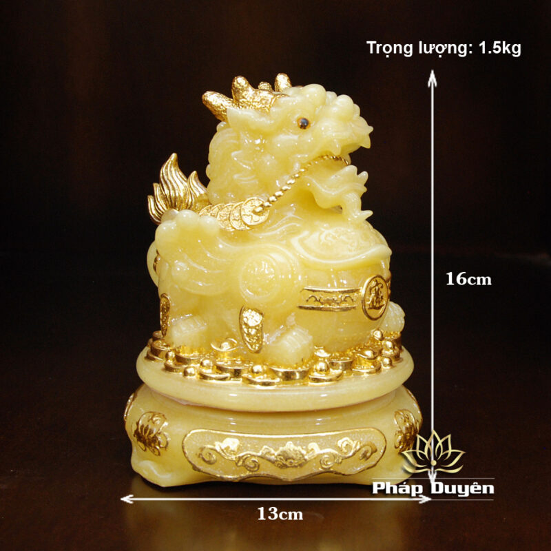 Tỳ Hưu Tài Lộc Ngậm Tiền, Bằng Bột Đá Thạch Anh Viền Vàng, Cao 16cm - Ảnh 8