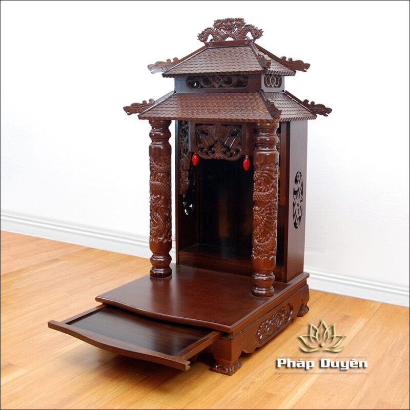 Bàn Thờ Ông Thần Tài Thổ Địa Cổ Tự Song Long 8 Mái, Gỗ Xoan Màu Óc Chó, Nhiều Kích Thước - Ảnh 8
