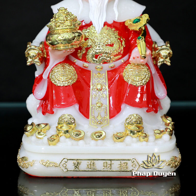 Bộ Tượng Thần Tài Thổ Địa (Tài - Địa), Bằng Bột Đá Áo Đỏ Viền Vàng, Cao 20cm - Ảnh 6