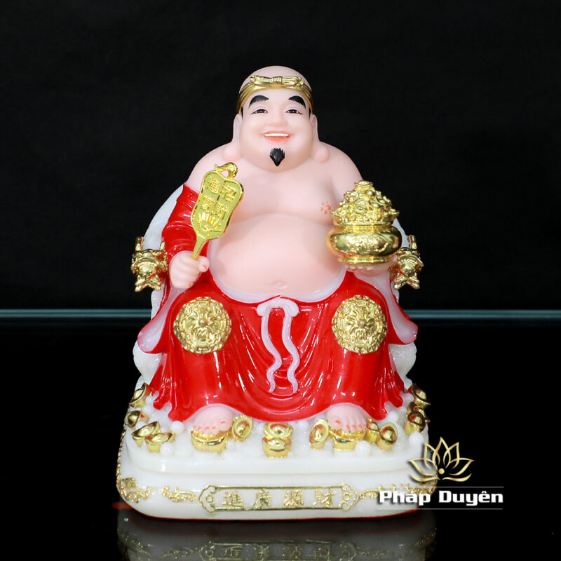 Bộ Tượng Thần Tài Thổ Địa (Tài - Địa), Bằng Bột Đá Áo Đỏ Viền Vàng, Cao 20cm - Ảnh 7