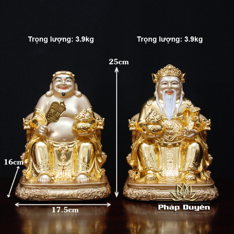 Bộ Tượng Thần Tài Thổ Địa Ngồi Ấn Bảo, Bằng Đồng Dát Vàng, Cao 25cm - Ảnh 14