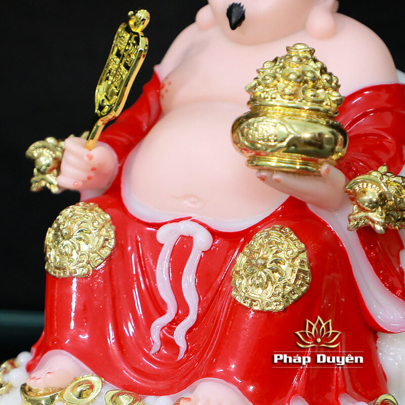 Bộ Tượng Thần Tài Thổ Địa (Tài - Địa), Bằng Bột Đá Áo Đỏ Viền Vàng, Cao 20cm - Ảnh 9