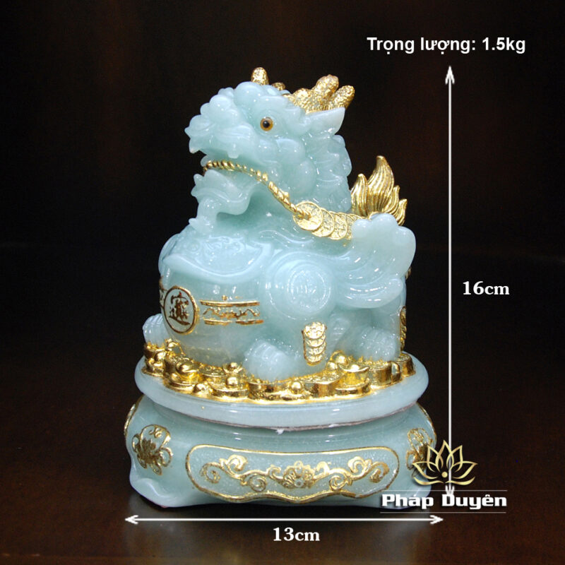 Tỳ Hưu Tài Lộc Ngậm Tiền, Bằng Bột Đá Xanh Ngọc Viền Vàng, Cao 16cm - Ảnh 8