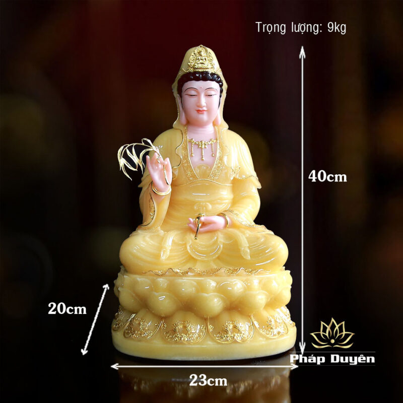 Tượng Quan Âm Bồ Tát Ngồi Đài Sen Bằng Bột Đá Thạch Anh Viền Vàng, Cao 40cm - Ảnh 6
