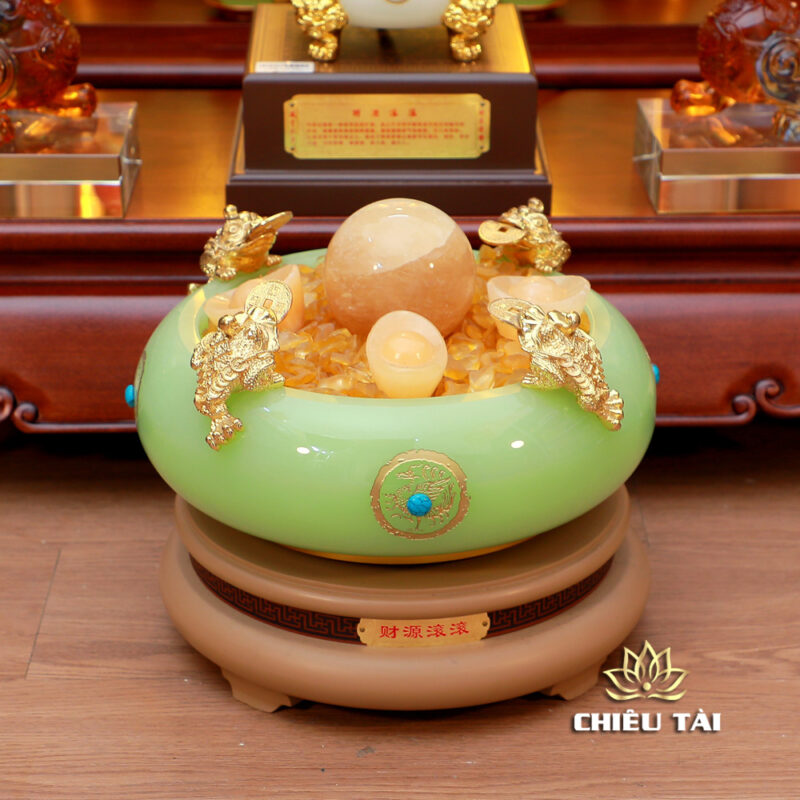 Bát Tụ Bảo Thần Tài Thanh Ngọc, Có Đế Xoay, Kích Thước 29cm - Ảnh 2