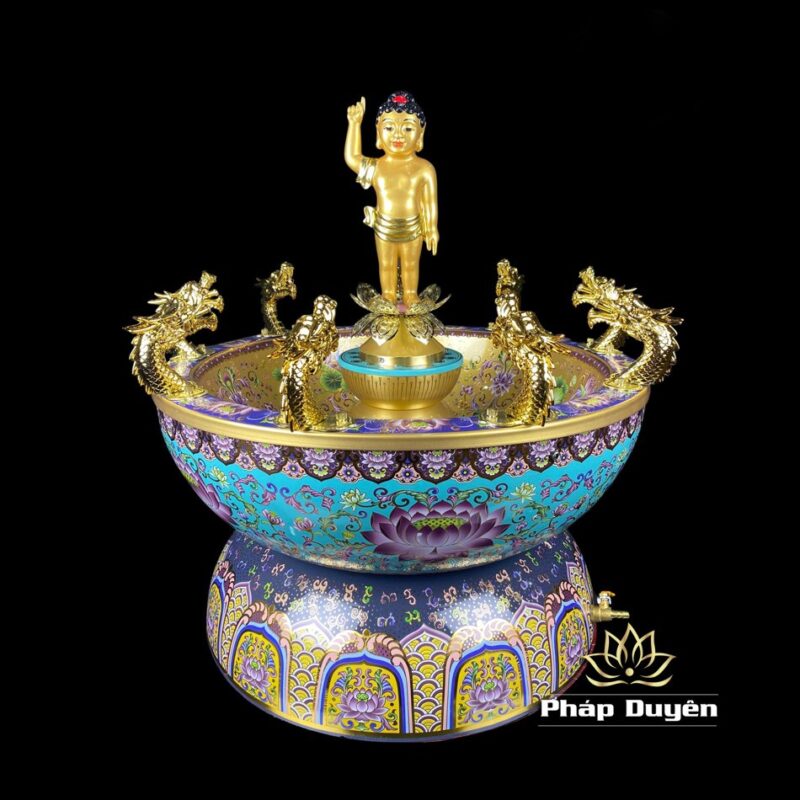Chật Tắm Phật Đản Sanh, Bằng Hợp Kim Đồng Vẽ Hoa, Nhiều Kích Thước - Ảnh 2