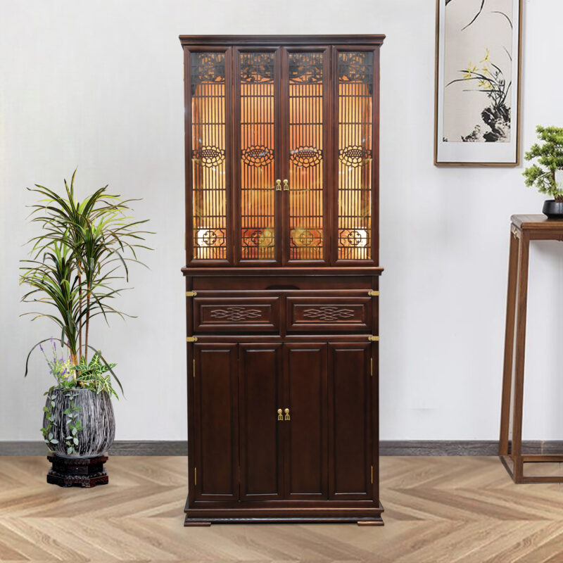 Tủ Thờ Phật - Gia Tiên Bốn Cánh "Liên Hoa", Chất Liệu Gỗ Sồi/Lát/Hương Đá, Nhiều Kích Thước