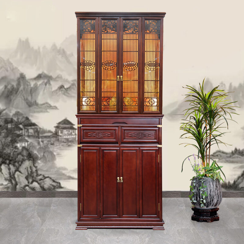 Tủ Thờ Phật - Gia Tiên Bốn Cánh "Liên Hoa", Chất Liệu Gỗ Sồi/Lát/Hương Đá, Nhiều Kích Thước