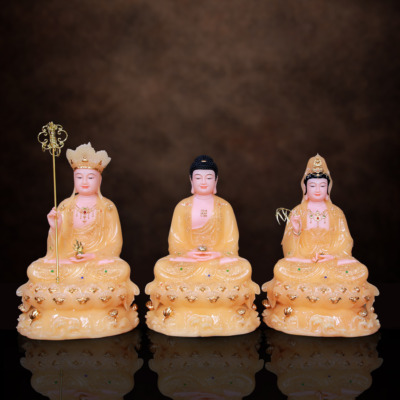 Bộ Tượng Ta Bà Tam Thánh Ngồi Đế Non Nước Bột Đá Thạch Anh, Nhiều Kích Thước