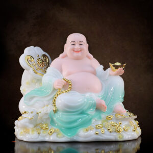 Tượng Di Lặc Bồ Tát Ngồi, Bằng Bột Đá Xanh Ngọc, Kích Thước 30cm