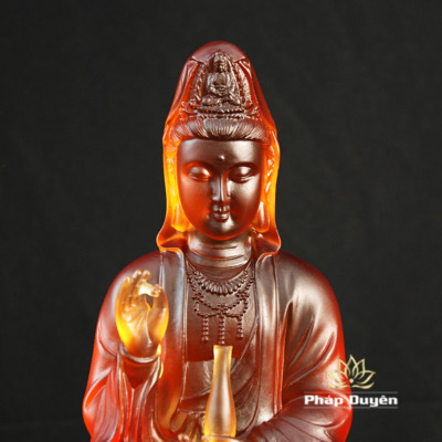 Alternative view of Tượng Quan Âm Ngồi, Bằng Đá Lưu Ly Màu Hổ Phách, Cao 25cm