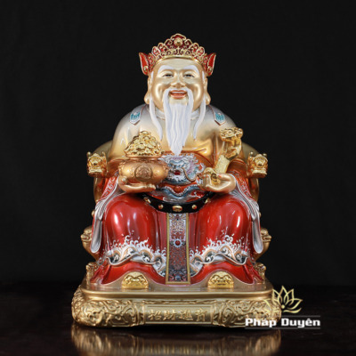 Alternative view of Bộ Tượng Thần Tài Địa - Như Ý Ngồi "Tài Nguyên Quảng Tiến" Ấn Bảo, Bằng Đồng Sơn Màu, Nhiều Kích Thước