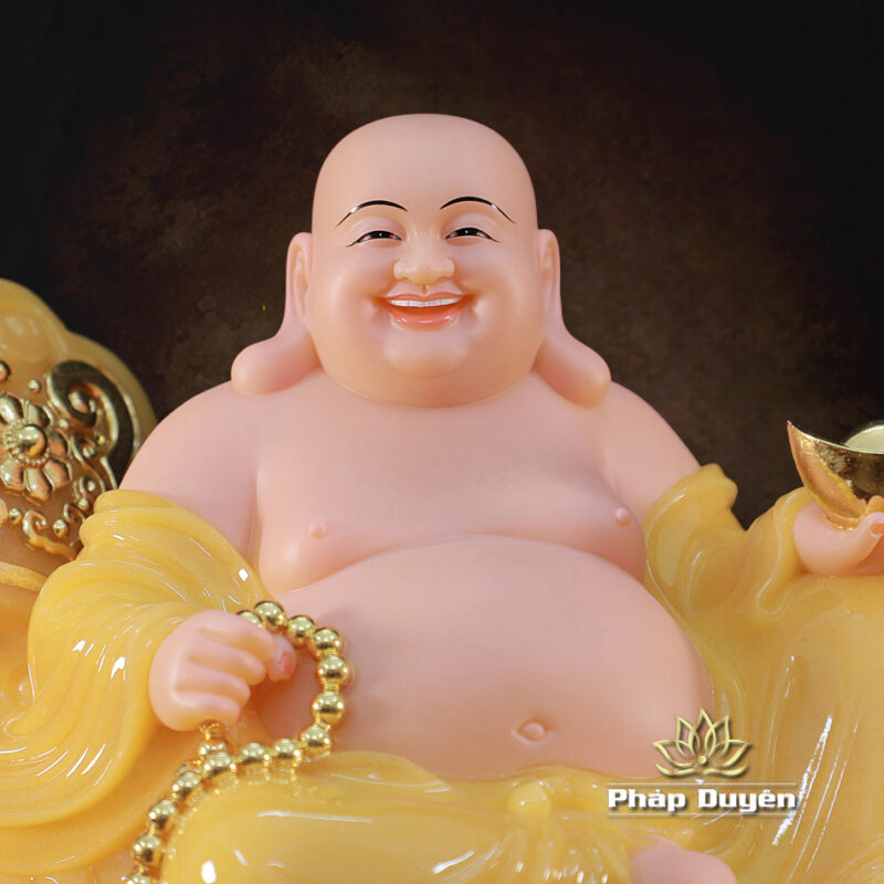 Tượng Di Lặc Bồ Tát Ngồi, Bằng Bột Đá Thạch Anh Vàng, 30-40cm - Ảnh 2