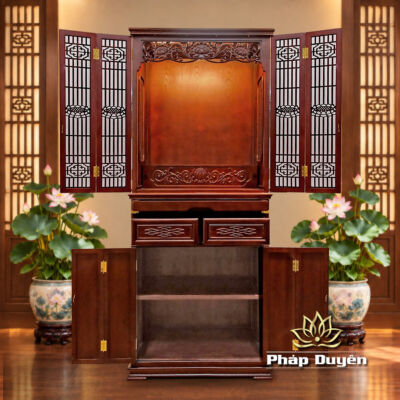 Alternative view of Tủ Thờ Phật - Gia Tiên Bốn Cánh "Liên Hoa", Chất Liệu Gỗ Sồi/Lát/Hương Đá, Nhiều Kích Thước
