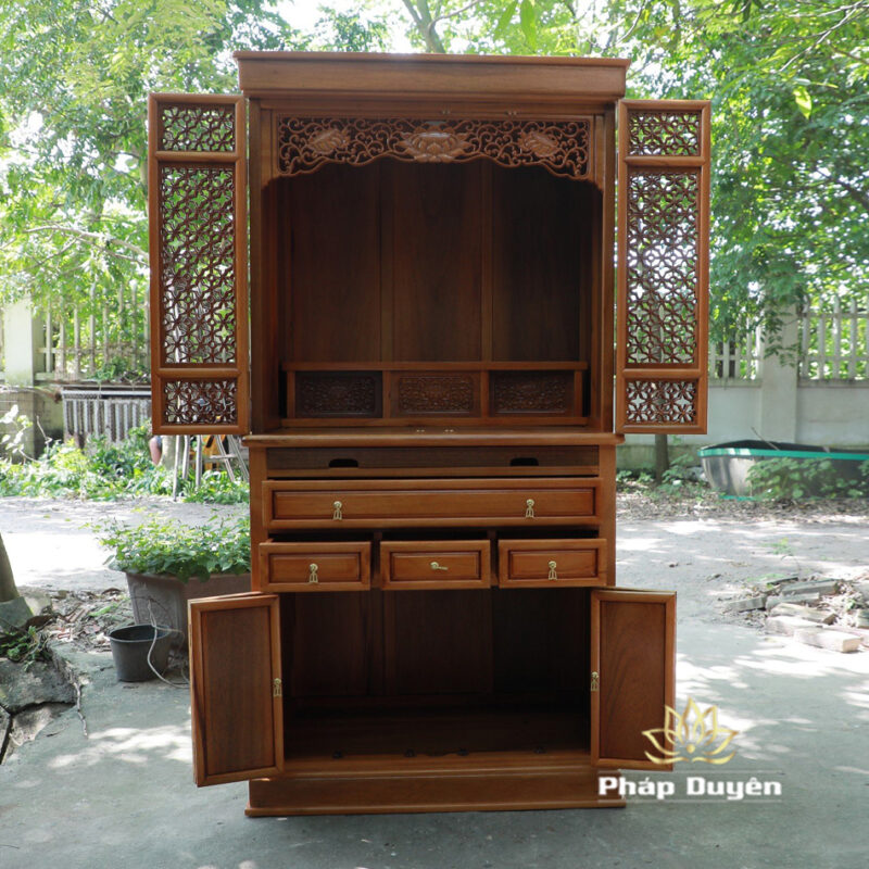 Tủ Thờ Phật - Thờ Gia Tiên, Bằng Gỗ Gõ Vàng Màu Hương Nhạt, Kích Thước 107*61*205cm - Ảnh 2