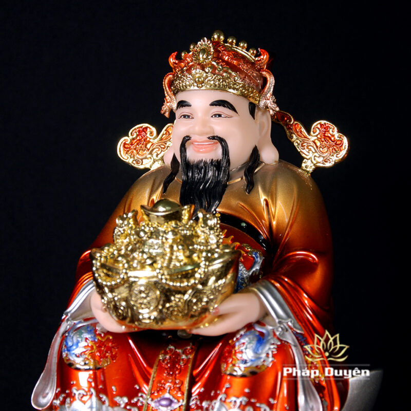 Tượng Thần Tiền Ngồi Đế Tròn, Bằng Bột Đá Áo Đỏ, Cao 25cm - Ảnh 3