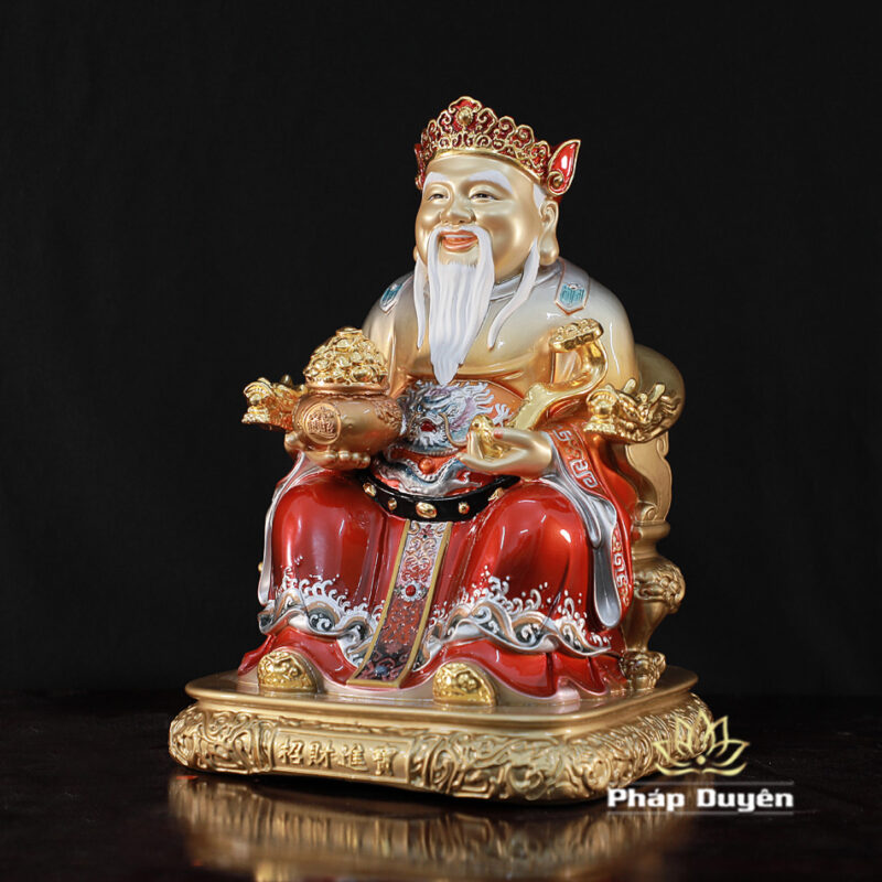 Bộ Tượng Thần Tài Địa - Như Ý Ngồi "Tài Nguyên Quảng Tiến" Ấn Bảo, Bằng Đồng Sơn Màu, Nhiều Kích Thước - Ảnh 3