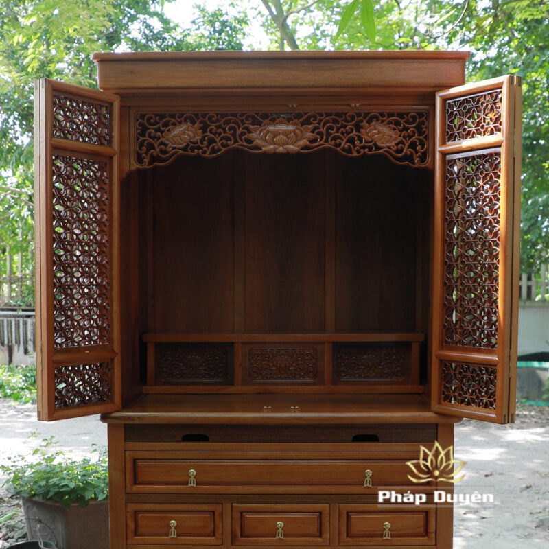 Tủ Thờ Phật - Thờ Gia Tiên, Bằng Gỗ Gõ Vàng Màu Hương Nhạt, Kích Thước 107*61*205cm - Ảnh 3