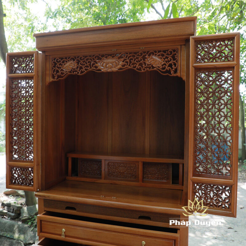 Tủ Thờ Phật - Thờ Gia Tiên, Bằng Gỗ Gõ Vàng Màu Hương Nhạt, Kích Thước 107*61*205cm - Ảnh 4