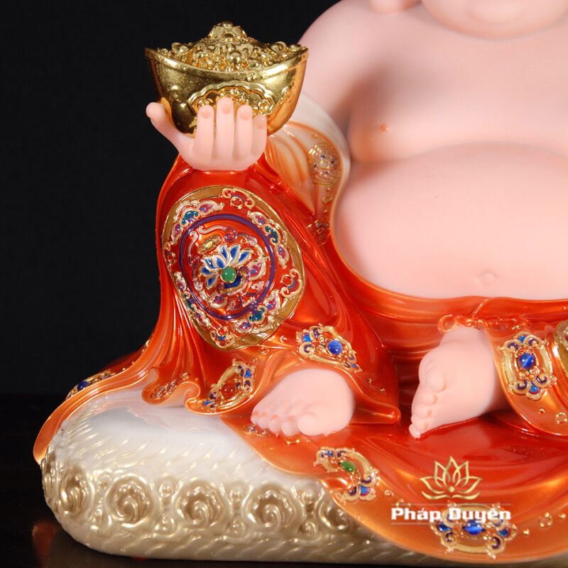 Tượng Phật Di Lặc Bồ Tát Ngồi Nằm, Bằng Bột Đá Sơn Vẽ Đỏ, Cao 30-40cm - Ảnh 5
