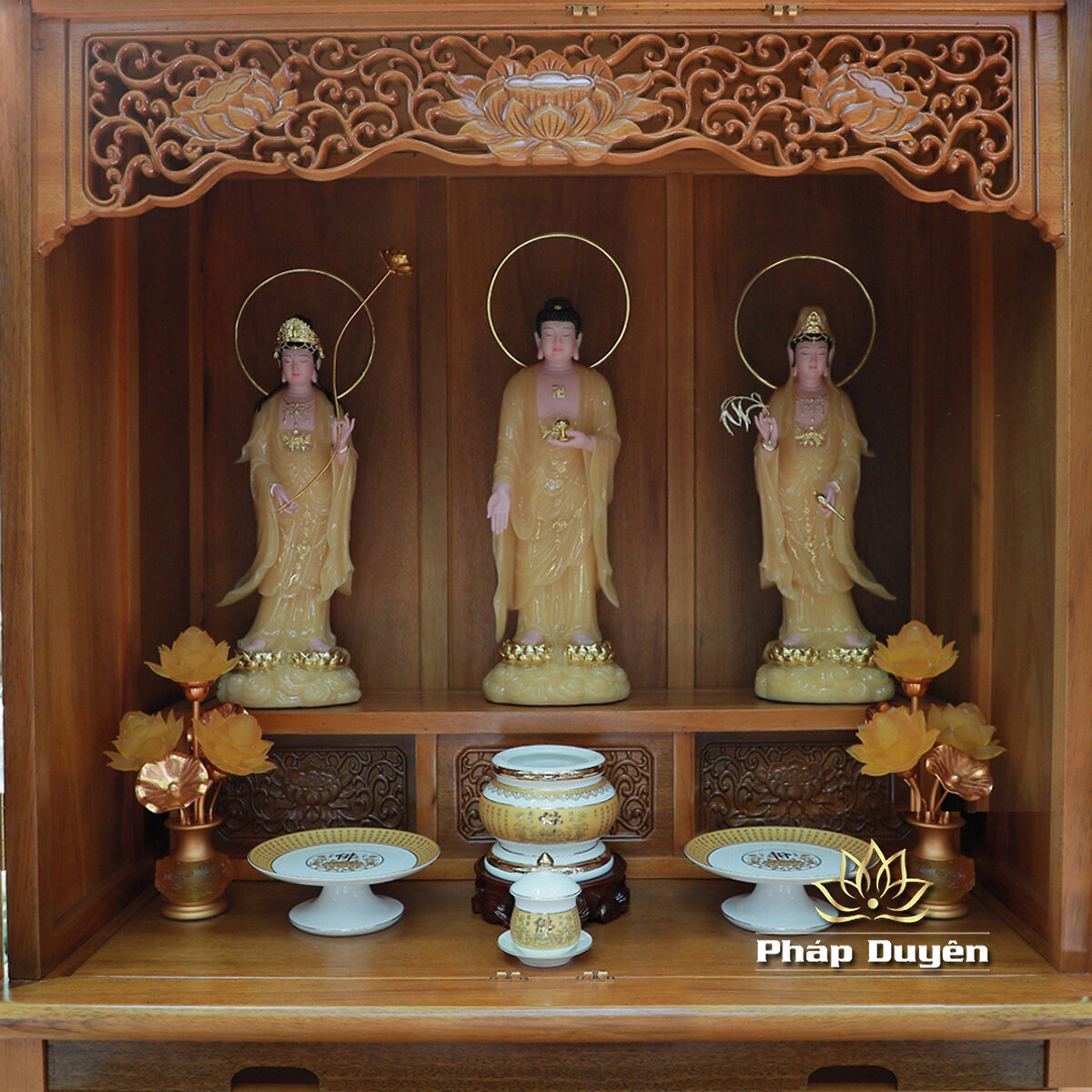 Tủ Thờ Phật - Thờ Gia Tiên, Bằng Gỗ Gõ Vàng Màu Hương Nhạt, Kích Thước 107*61*205cm - ảnh 9
