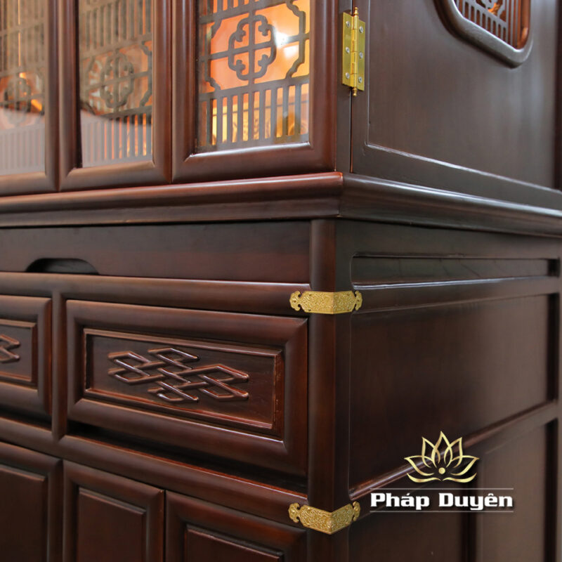 Tủ Thờ Phật - Gia Tiên Bốn Cánh "Liên Hoa", Chất Liệu Gỗ Sồi/Lát/Hương Đá, Nhiều Kích Thước - Ảnh 4