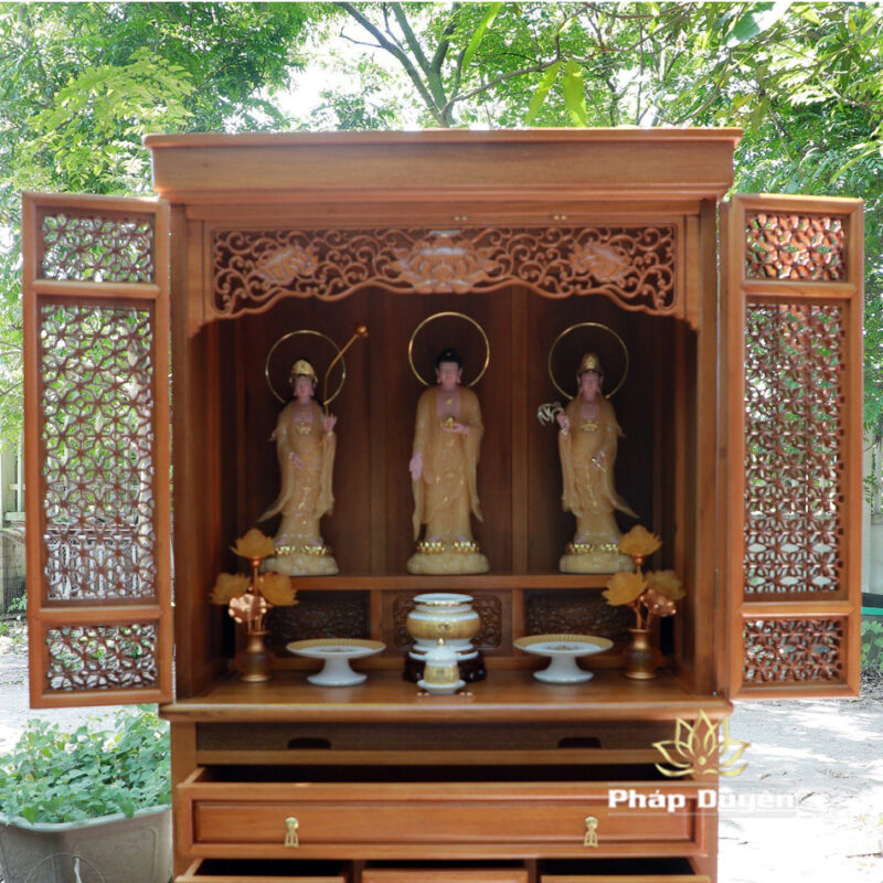 Tủ Thờ Phật - Thờ Gia Tiên, Bằng Gỗ Gõ Vàng Màu Hương Nhạt, Kích Thước 107*61*205cm - Ảnh 6