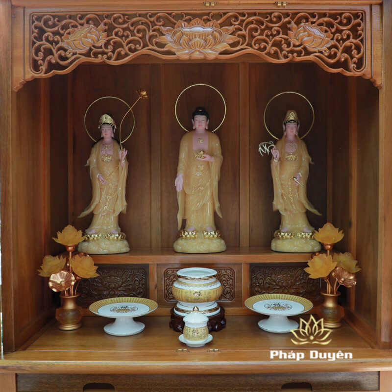 Tủ Thờ Phật - Thờ Gia Tiên, Bằng Gỗ Gõ Vàng Màu Hương Nhạt, Kích Thước 107*61*205cm - Ảnh 7