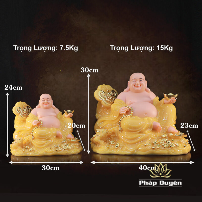 Tượng Di Lặc Bồ Tát Ngồi, Bằng Bột Đá Thạch Anh Vàng, 30-40cm - Ảnh 8
