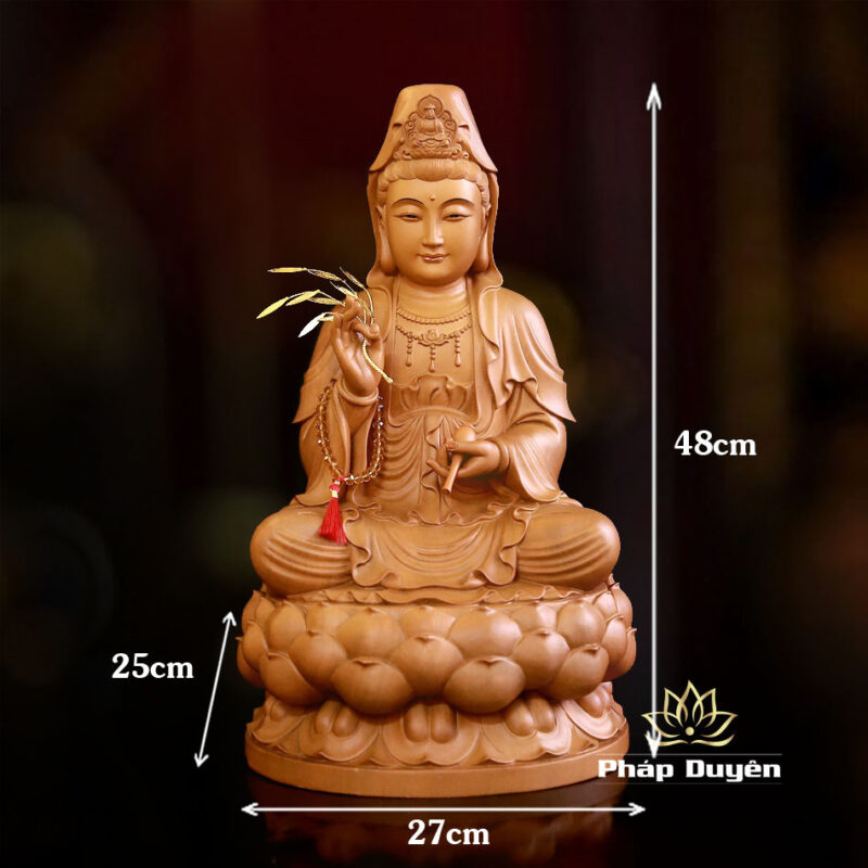 Tượng Bồ Tát Quán Âm Ngồi Đài Sen Bằng Gỗ Hương Chương (Long Não), Cao 48cm - Ảnh 6