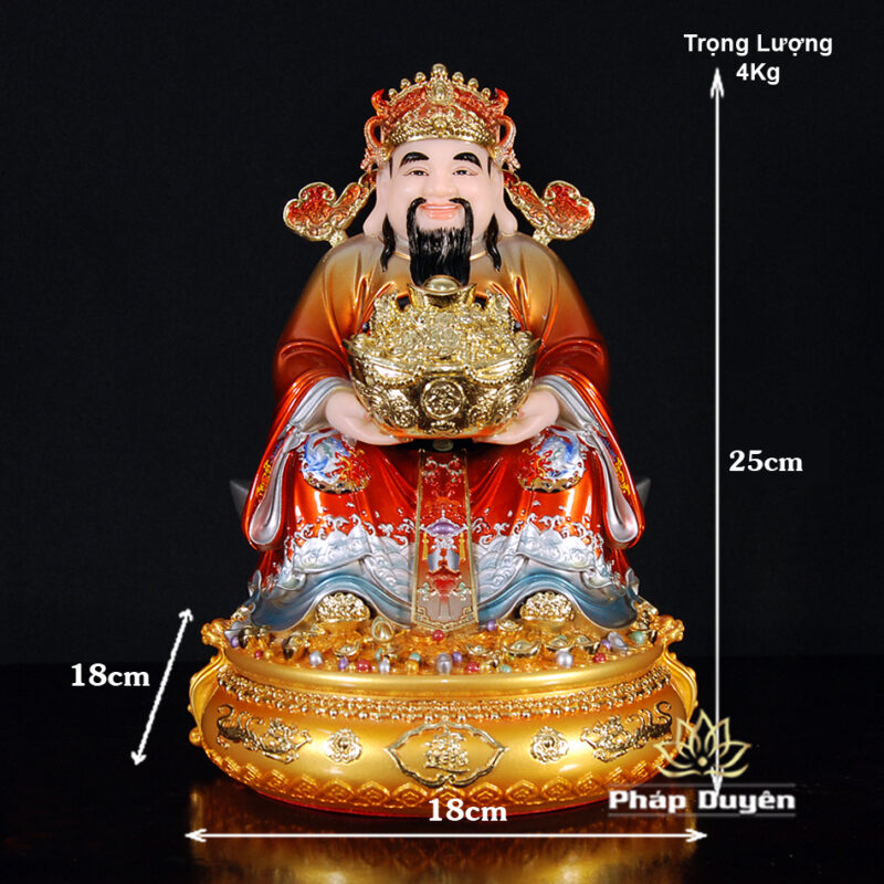 Tượng Thần Tiền Ngồi Đế Tròn, Bằng Bột Đá Áo Đỏ, Cao 25cm - Ảnh 6