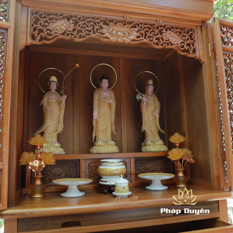 Tủ Thờ Phật - Thờ Gia Tiên, Bằng Gỗ Gõ Vàng Màu Hương Nhạt, Kích Thước 107*61*205cm - Ảnh 8