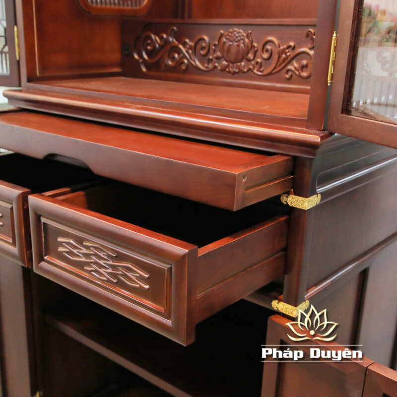 Tủ Thờ Phật - Gia Tiên Bốn Cánh "Liên Hoa", Chất Liệu Gỗ Sồi/Lát/Hương Đá, Nhiều Kích Thước - Ảnh 8