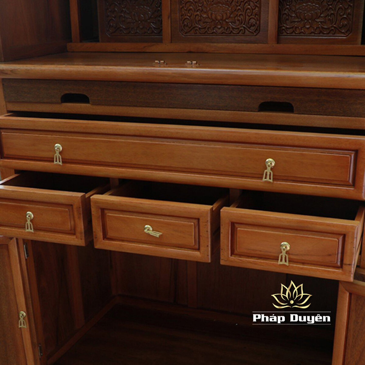 Tủ Thờ Phật - Thờ Gia Tiên, Bằng Gỗ Gõ Vàng Màu Hương Nhạt, Kích Thước 107*61*205cm - ảnh 10