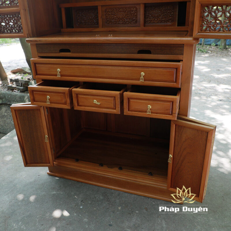 Tủ Thờ Phật - Thờ Gia Tiên, Bằng Gỗ Gõ Vàng Màu Hương Nhạt, Kích Thước 107*61*205cm - Ảnh 9