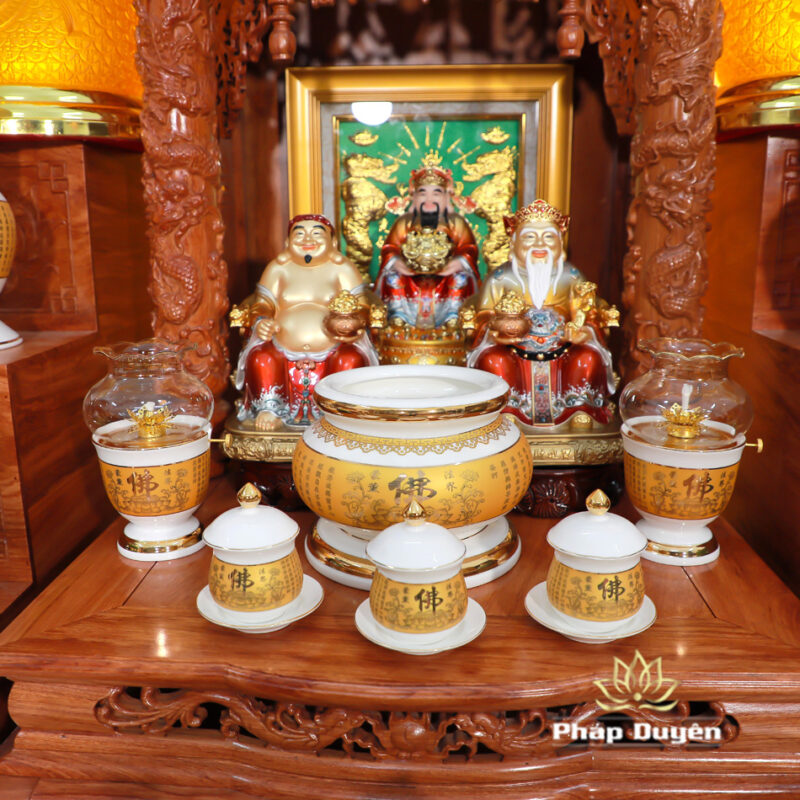 Bộ Bàn Thờ Thần Tài Thổ Địa Đầy Đủ, Song Long Cổ Tự 12 Mái, Gỗ Hương Sơn Bóng, Kích Thước 107*107*138cm - Ảnh 3