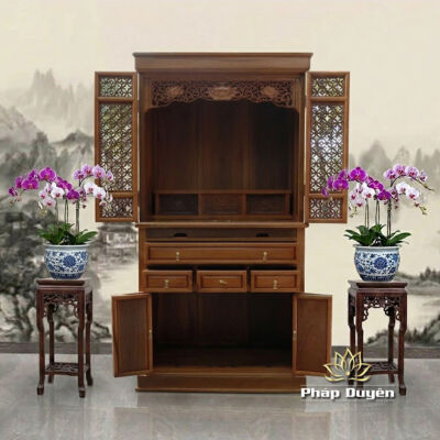 Hình chi tiết của Tủ Thờ Phật - Thờ Gia Tiên, Bằng Gỗ Gõ Vàng Màu Hương Nhạt, Kích Thước 107*61*205cm