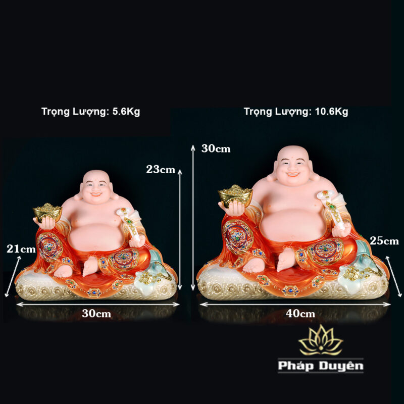 Tượng Phật Di Lặc Bồ Tát Ngồi Nằm, Bằng Bột Đá Sơn Vẽ Đỏ, Cao 30-40cm - Ảnh 7
