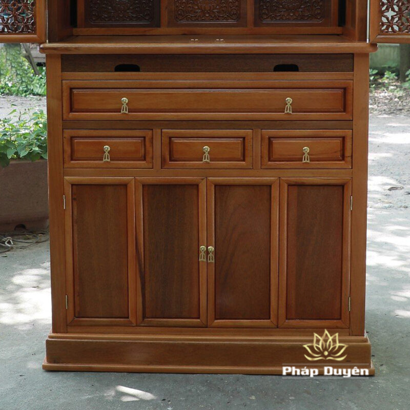 Tủ Thờ Phật - Thờ Gia Tiên, Bằng Gỗ Gõ Vàng Màu Hương Nhạt, Kích Thước 107*61*205cm - Ảnh 10