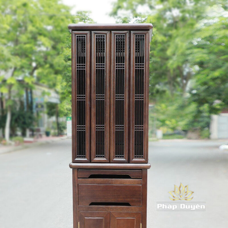 Tủ Thờ Phật - Thờ Gia Tiên, Bằng Gỗ Gõ Vàng Màu Óc Chó, Kích Thước 48*41*197cm - Ảnh 2