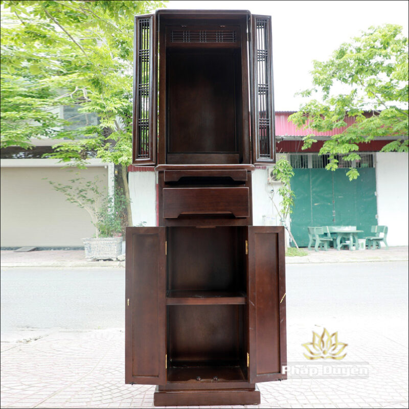 Tủ Thờ Phật - Thờ Gia Tiên, Bằng Gỗ Gõ Vàng Màu Óc Chó, Kích Thước 48*41*197cm - Ảnh 4